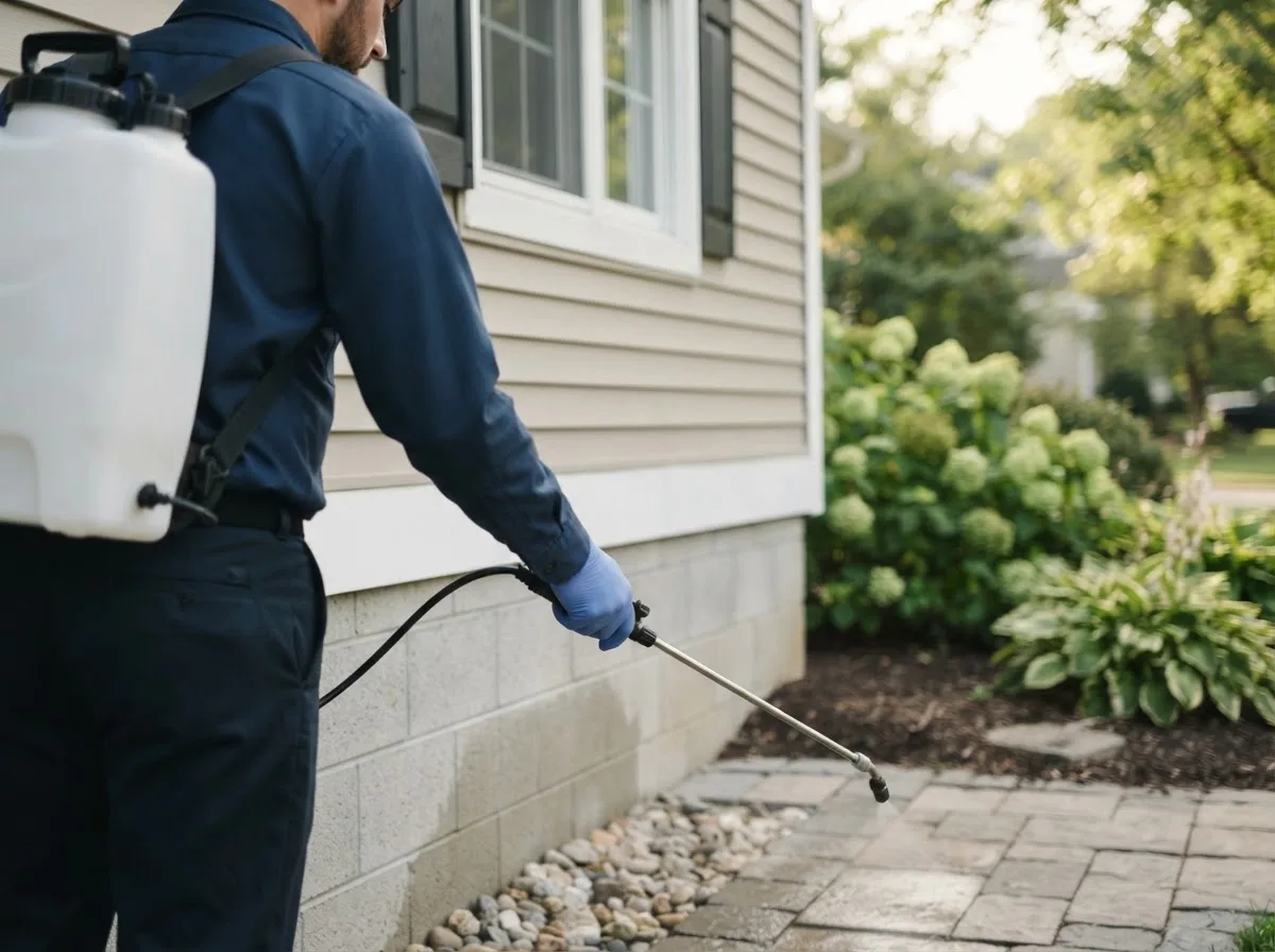 Pest control technician inspecting a home in Hales Corners, WI